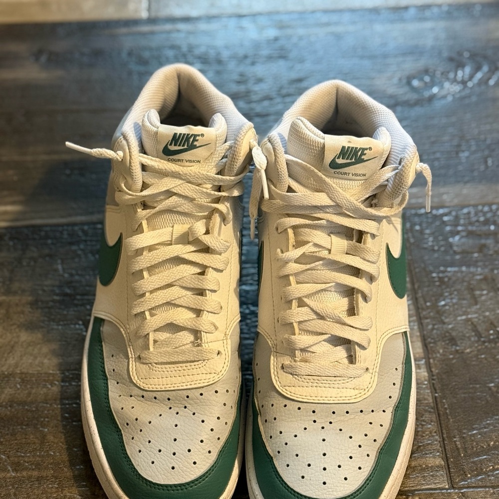 Nike White and Green Court Vision Sneakers size 11